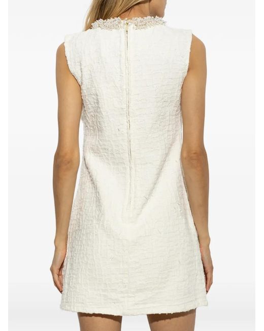 Self-Portrait White Cream Textured Denim Mini Dress