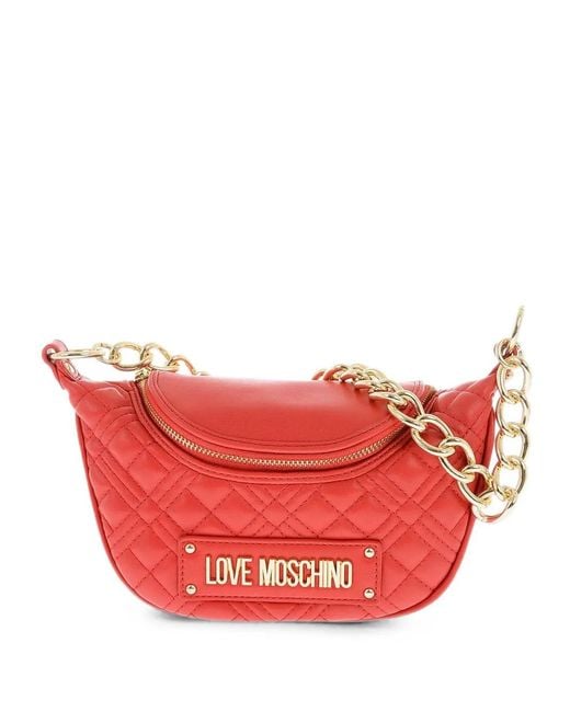 Moschino Pink Quilted Logo-Plaque Shoulder Bag