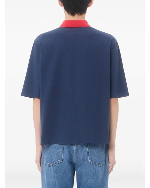 Valentino Garavani Blue Cotton Polo Shirt With Inlaid-V for men