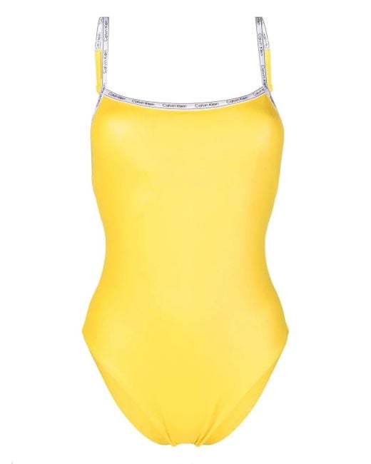 Calvin Klein Yellow Logo-Print Strap Swimsuit