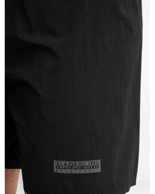 Napapijri Black Logo-Patch Drawstring Swim Shorts for men