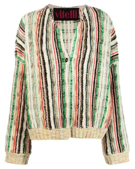 VITELLI Red Striped Knit Cardigan