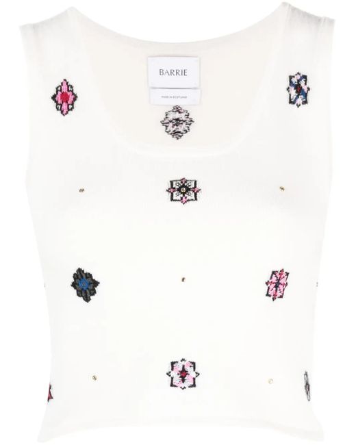 Barrie フローラルモチーフ クロップド ニットパンツ White