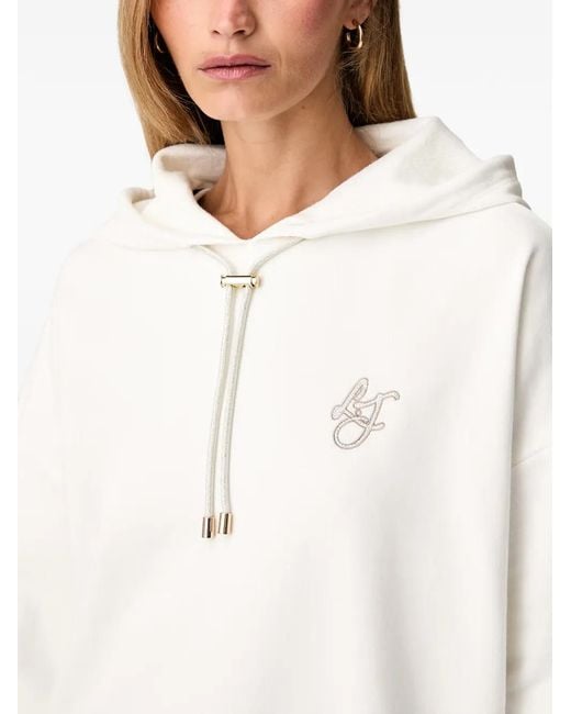 Liu Jo White Logo-Embroidered Drawstring Hoodie