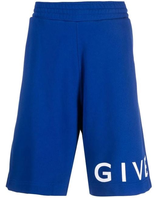 Givenchy Blue Logo-Print Knee-Length Track Shorts for men