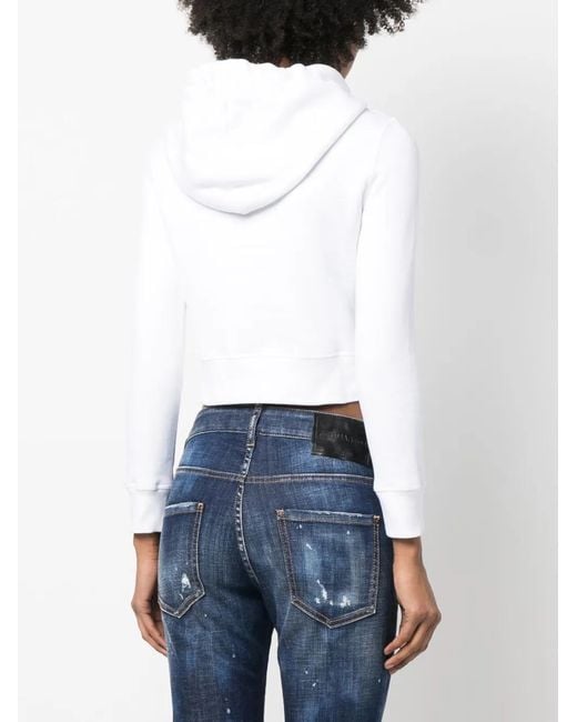 DSquared² White Logo-Print Long-Sleeve Hoodie