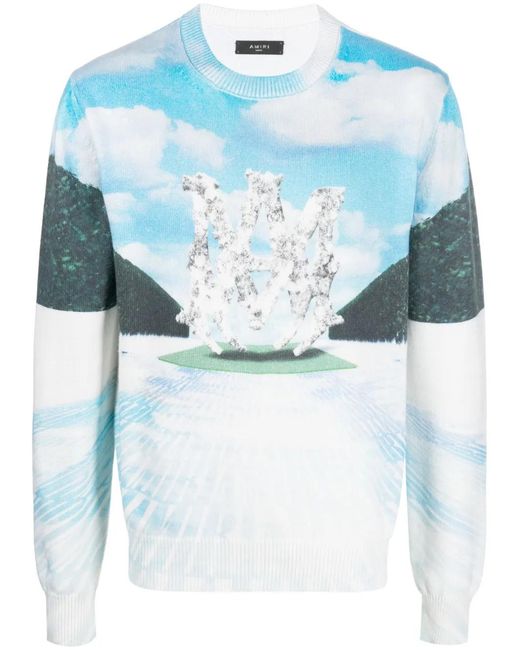 Amiri Blue Intarsia-Pattern Cotton Blend Jumper for men