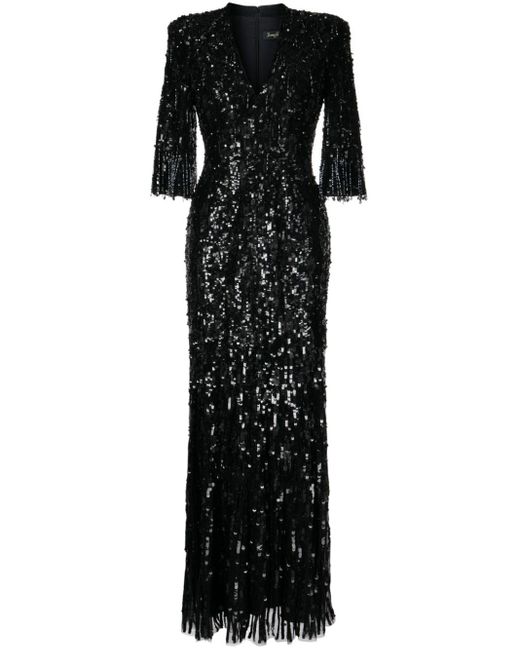 Jenny Packham Black Narelle Kleid mit V-Ausschnitt