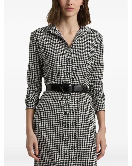 Ralph Lauren Gray Belted Houndstooth Shirt Dress