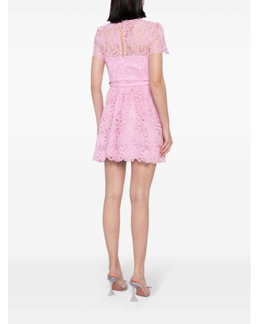 Self-Portrait Pink Guipure-lace Belted Mini Dress