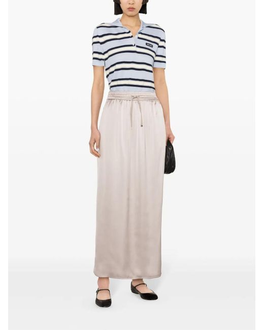 Herno White Drawstring-Waist Satin Midi Skirt