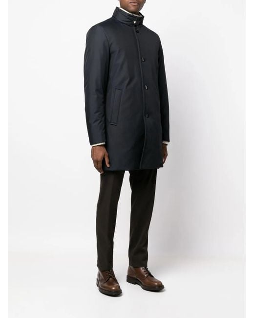 Moorer Blue Buttoned-Up High-Neck Coat for men