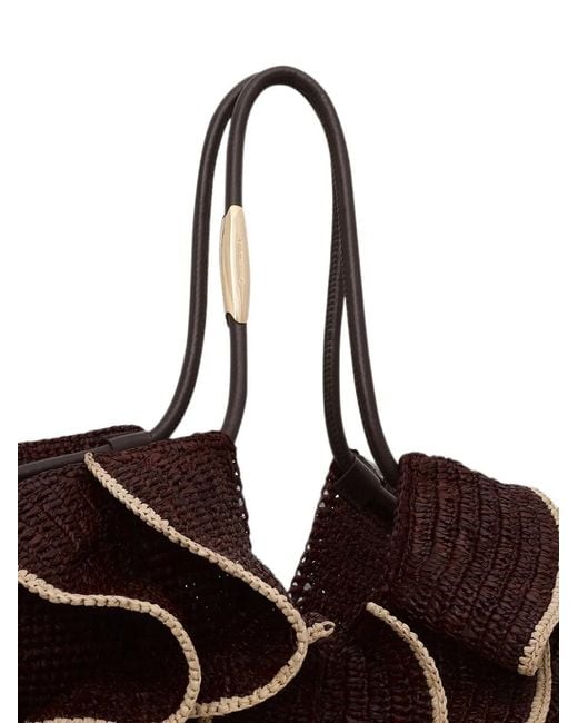 Zimmermann Brown Ruffle-Trimmed Woven Tote Bag