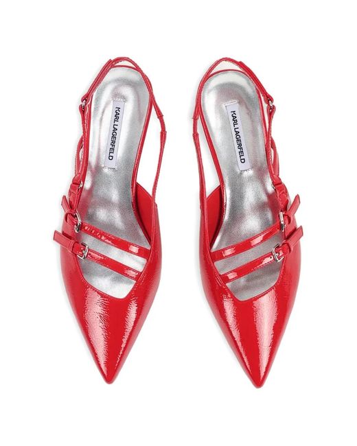Karl Lagerfeld Red Pasha Buckle Strap Pumps