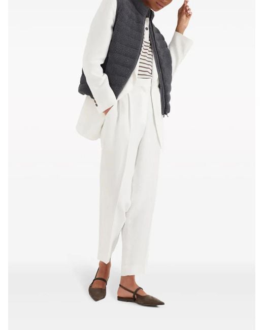 Brunello Cucinelli White High-Waist Cropped Trousers