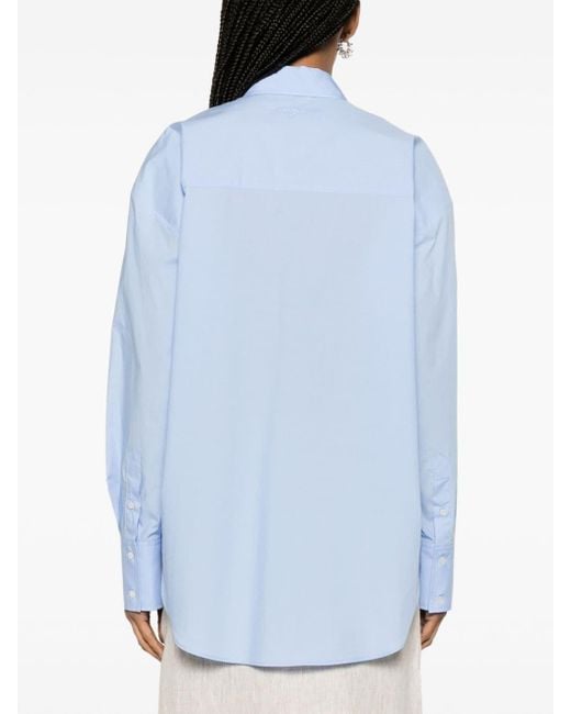 MSGM Blue Daisy Flower-appliqué Poplin Shirt