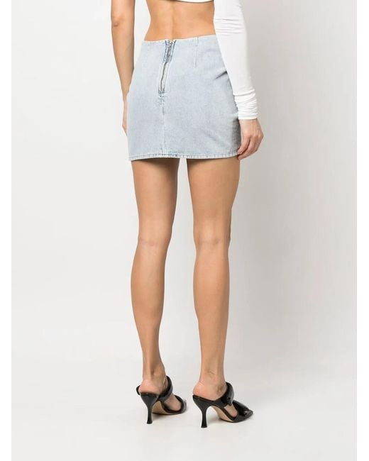 The Mannei Blue Asymmetric Ruched Denim Skirt