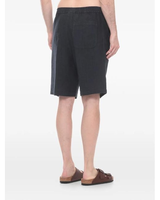 120% Lino Blue Drawstring-Waist Linen Shorts for men
