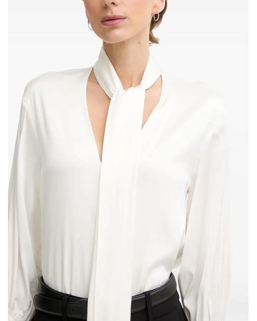 Silvian Heach White Pussy-Bow Ruffled Blouse