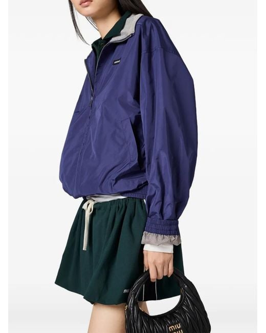 Miu Miu Blue High-Neck Oversized Jacket