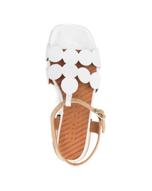 Chie Mihara White Scalloped-Trim Sandals