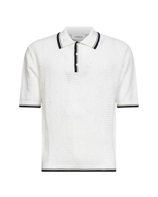 Laneus White Trimmed Polo Shirt for men