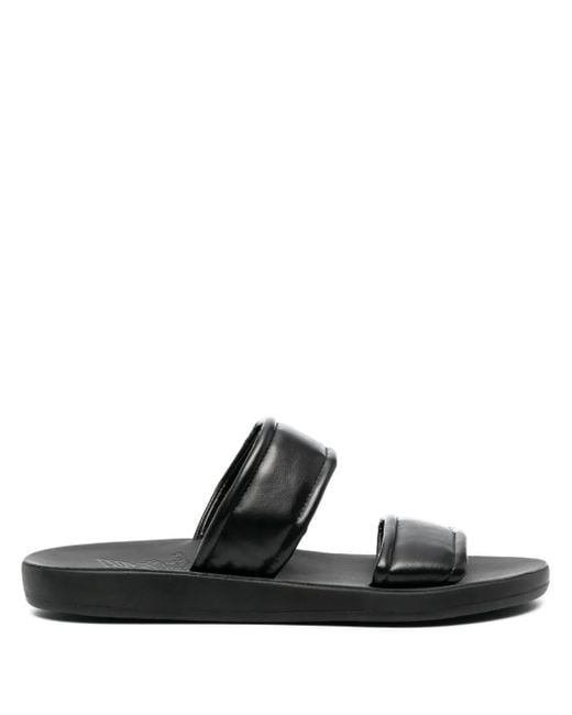 Ancient Greek Sandals Black Enias Leather Slides for men