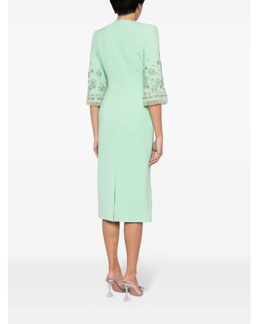 Jenny Packham Green Sandrine Bead-embellished Midi Dress