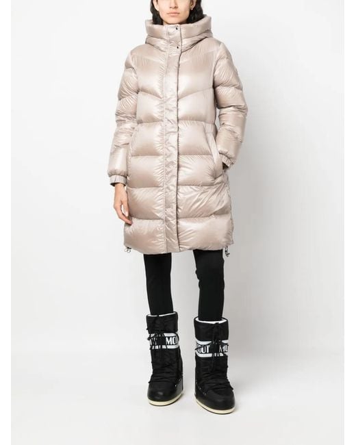 Woolrich Natural Logo-Patch Padded Hooded Coat