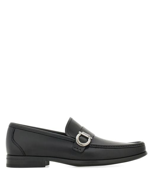 Ferragamo Black Gancini Ornament Caspian Leather Loafers Shoes for men