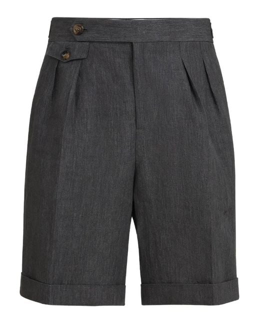 Brunello Cucinelli Gray Double-Pleat Shorts for men