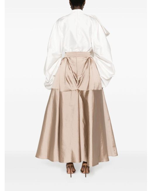 Gaby Charbachy Natural Satin Flared Skirt Set