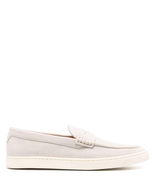Brunello Cucinelli Suede Penny Loafers in White for Men | Lyst