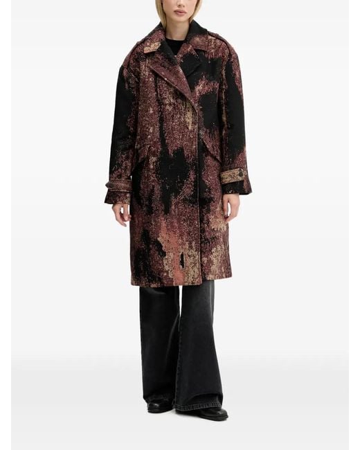 Desigual Black Abstract-Pattern Double-Breasted Coat
