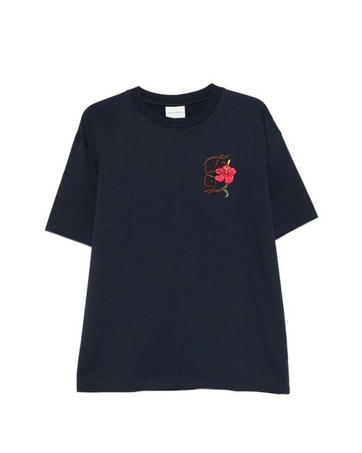 Drole de Monsieur Blue T-Shirt À Motif Hibiscus Brodé for men