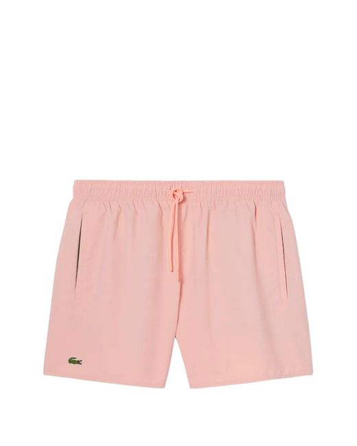 Lacoste Pink Logo-Patch Drawstring Swim Shorts for men