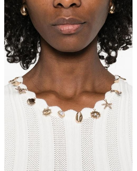 Maje White Embellished Knitted Midi Dress