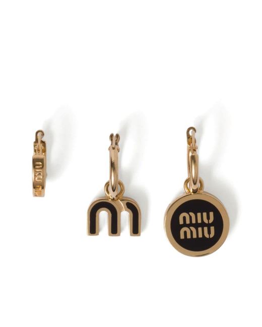 Miu Miu White Enamel Hoop Earrings (set Of Three)
