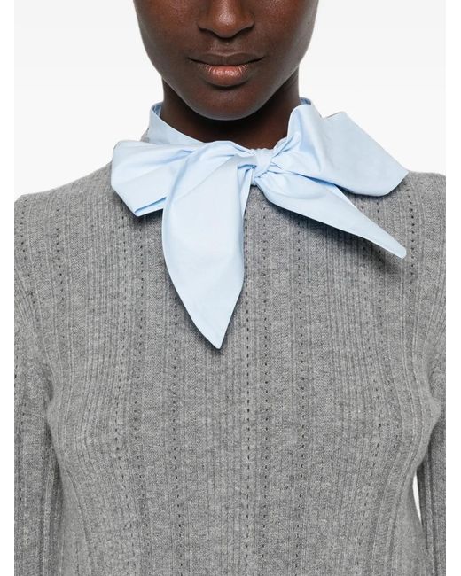 Maje Gray Ribbed-Knit Bow-Detail Jumper