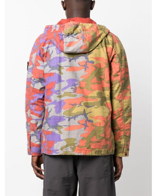 Stone Island Camouflage Print Hooded Jacket in Red for Men | Lyst Australia