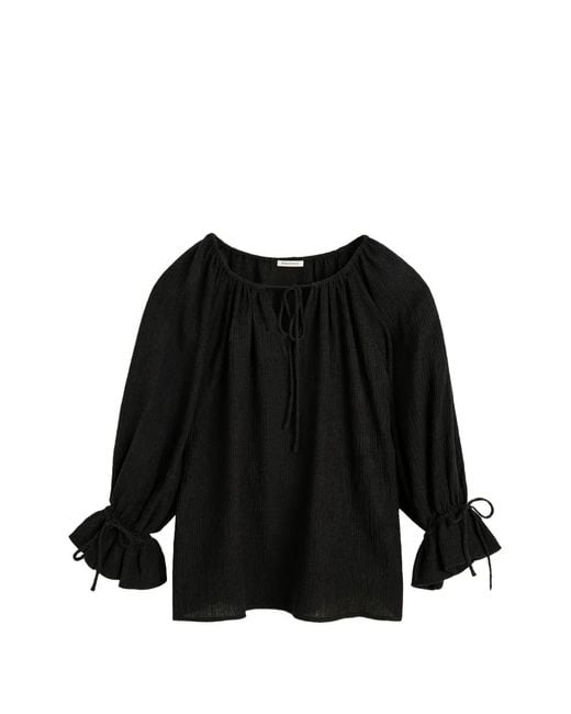 By Malene Birger Black Rose Weave Ruffled Tie-Fastening Blouse