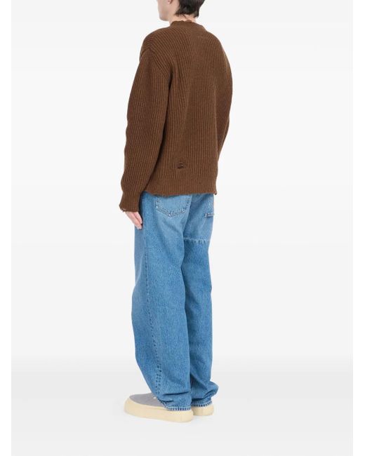 MM6 by Maison Margiela Brown Relaxed Fit V-Neck Sweater With Distressed Hem for men