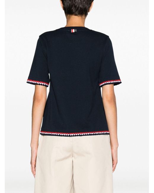 T-shirt en coton à bande tricolore Thom Browne en coloris Black