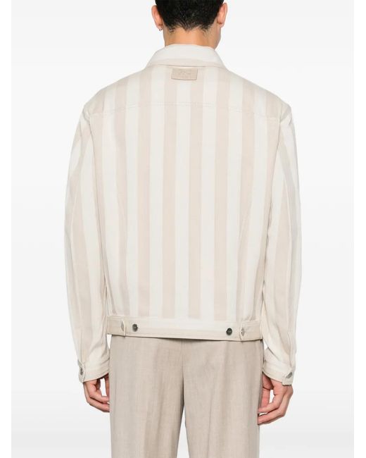 Fendi White Vertical-Stripe Denim Jacket for men
