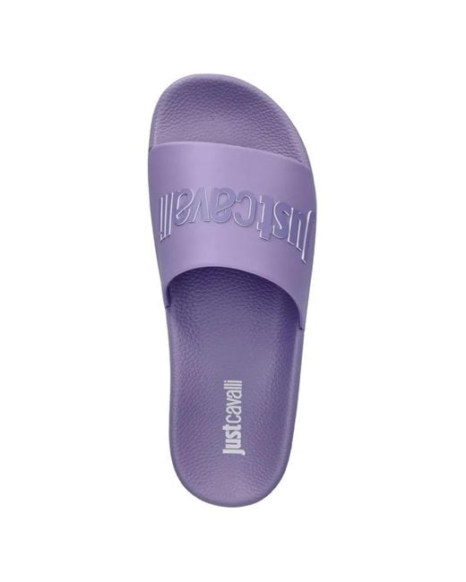 Just Cavalli Purple Logo-Embossed Slides