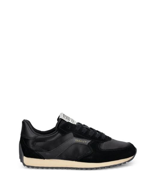 Gant Black Suede-Panelled Lace-Up Sneakers