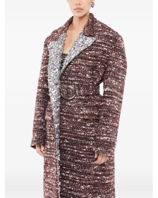 Rabanne Red Sequin-Embellished Belted Coat