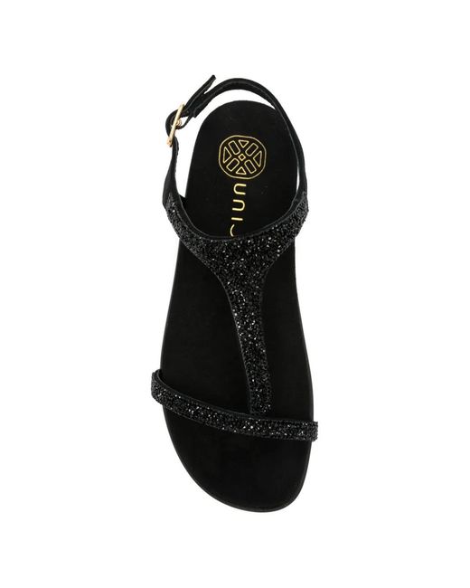 Unisa Black Canada Embellished Leather Sandals