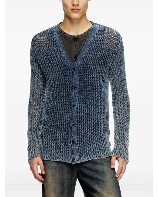 DIESEL Blue K-Redeam Ribbed-Knit Cardigan for men