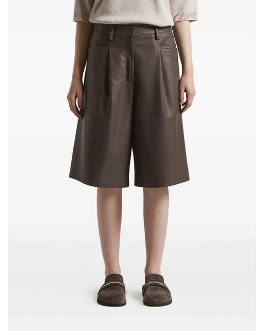 Peserico Gray Pleated Leather Shorts